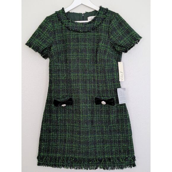NWT Women’s Eliza J Metallic Tweed Dress Hunter Green Size 8 Elegant Cocktail - Picture 5 of 11